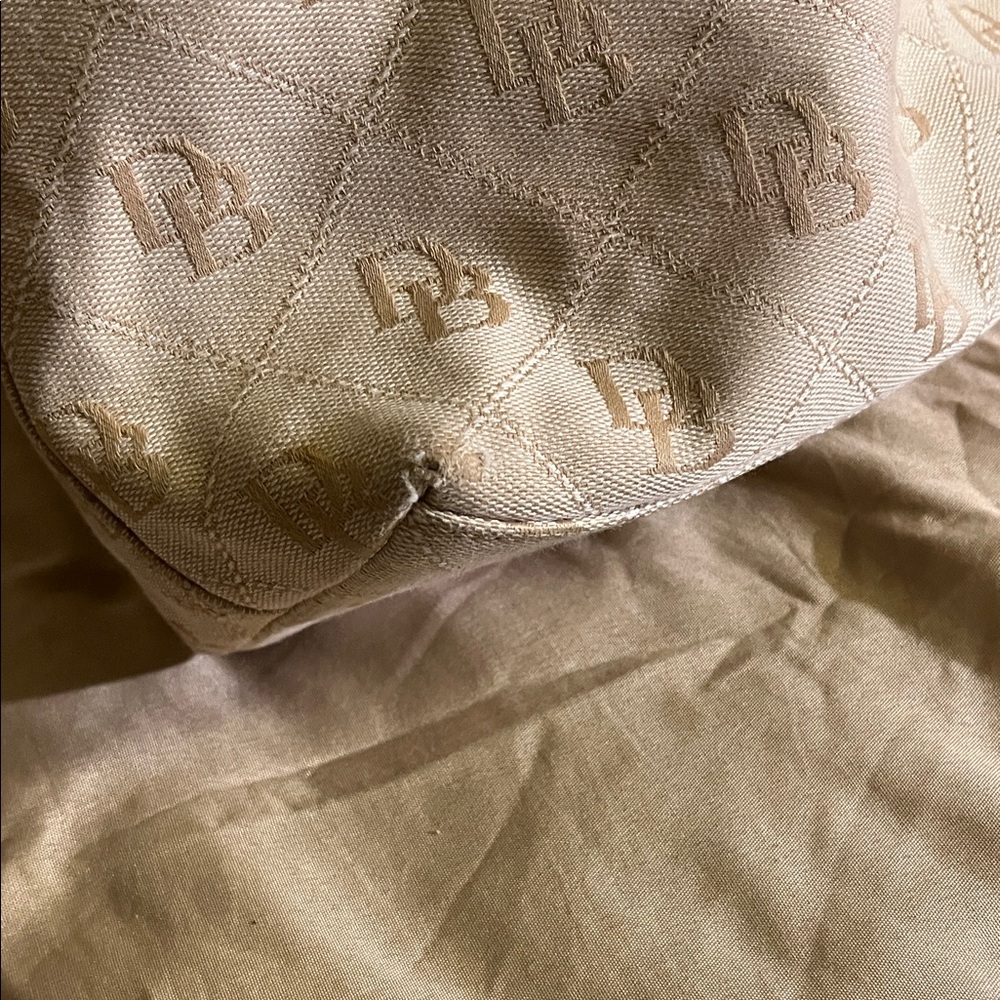 Dooney & Bourke Cream & Tan Logo Tote with Leather Trim - Picture 6 of 13